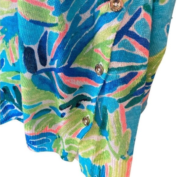 Lilly Pulitzer Sz XS Tropical Green Pink V-Neck Long Sleeve Light Cotton Sweater - Picture 5 of 7